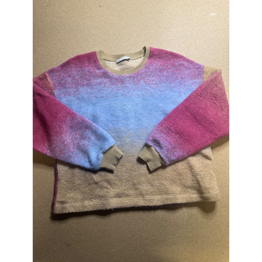 Zara Wool Blend Ombre Sweater Pink Blue Brown Knit Pullover Size‎ S Small
